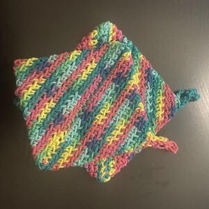 Hand Crocheted Double Thick Hot Pad Pot Holder Pair Bright Colors